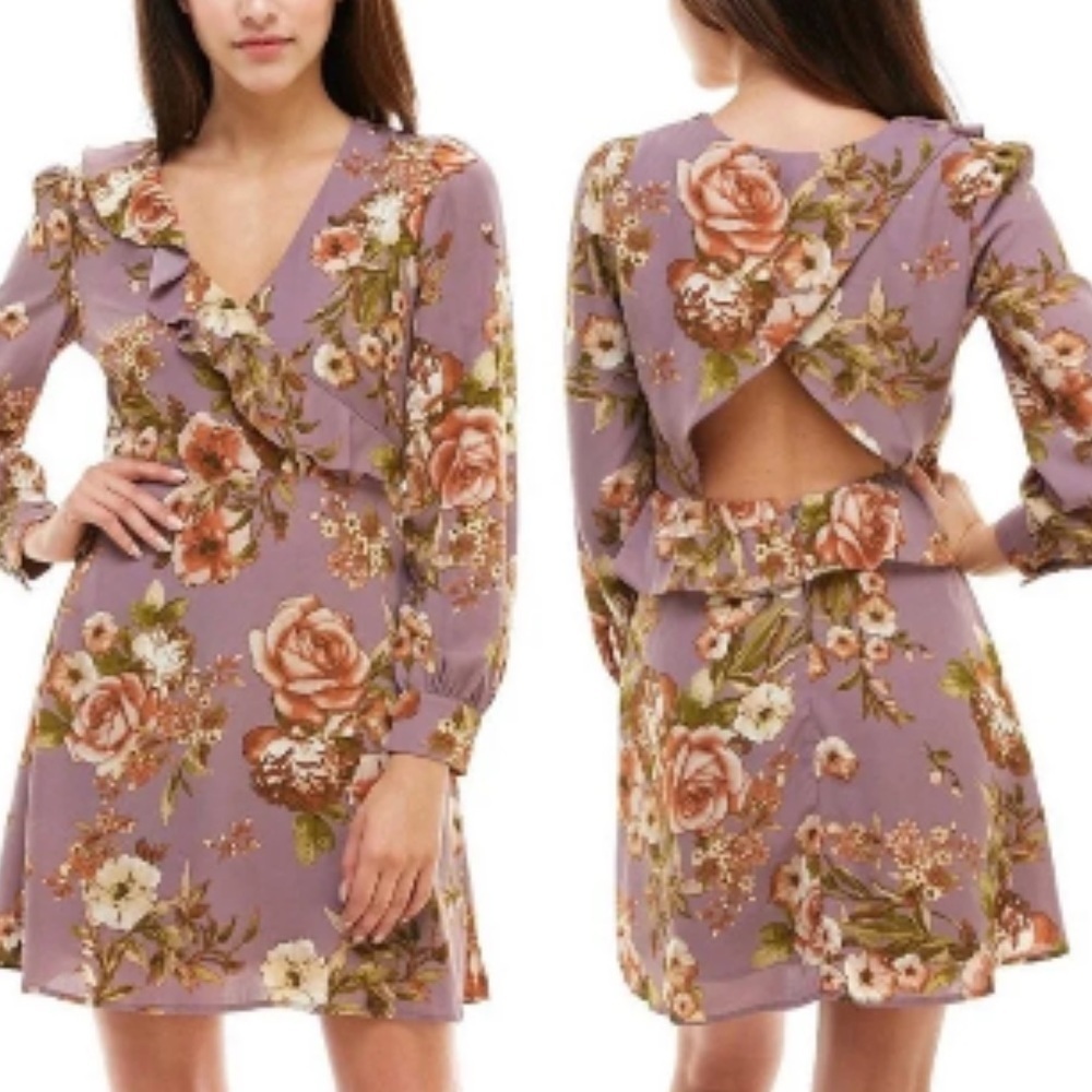 NWT June‎ & Hudson Long Sleeve Floral Ruffle Keyhole dress Medium